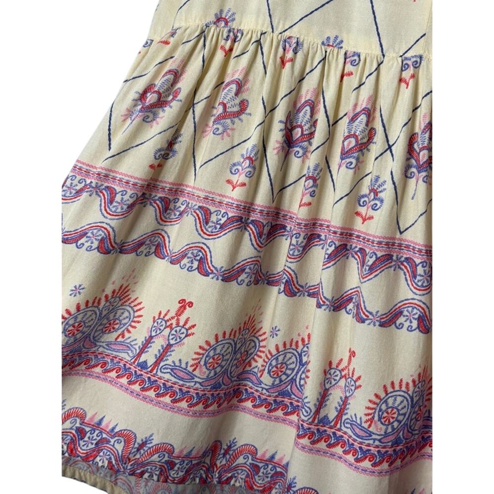 RAGA Anthropologie Ivory Border Print Boho Cream Peasant Top Bell Sleeve L - Picture 6 of 9